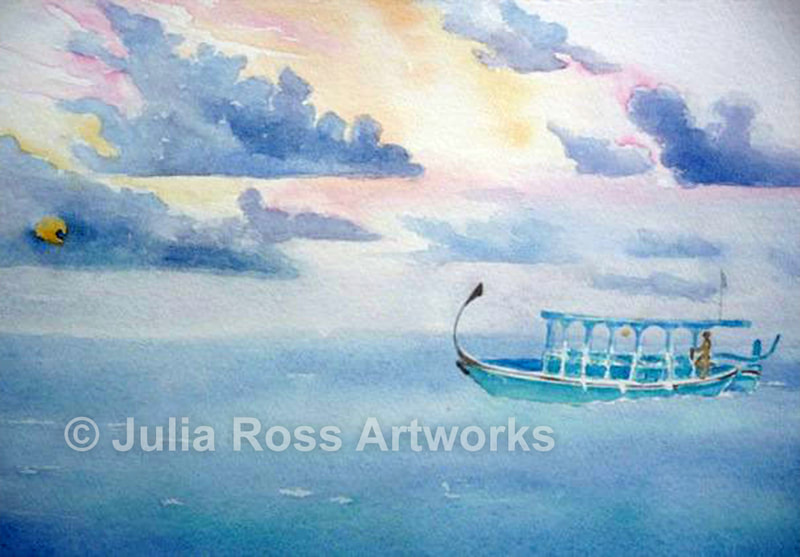 Dhoni boat, Maldives Sunrise - Julia Ross Artworks